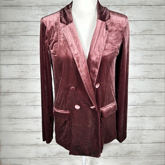 Maurices Double Breasted Velvet Velour Wine Stretch Blazer Jacket L NWT - Picture 1 of 9